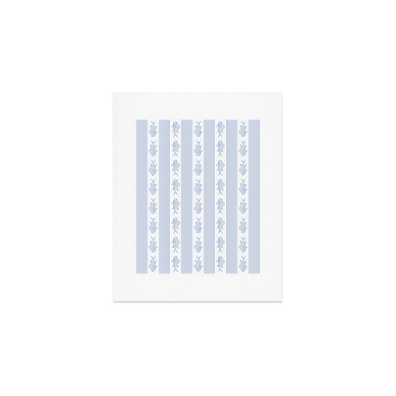 Coastal Fish Stripes Nostalgic Pattern in Light Blue and White Art Print Gallery Image 1
