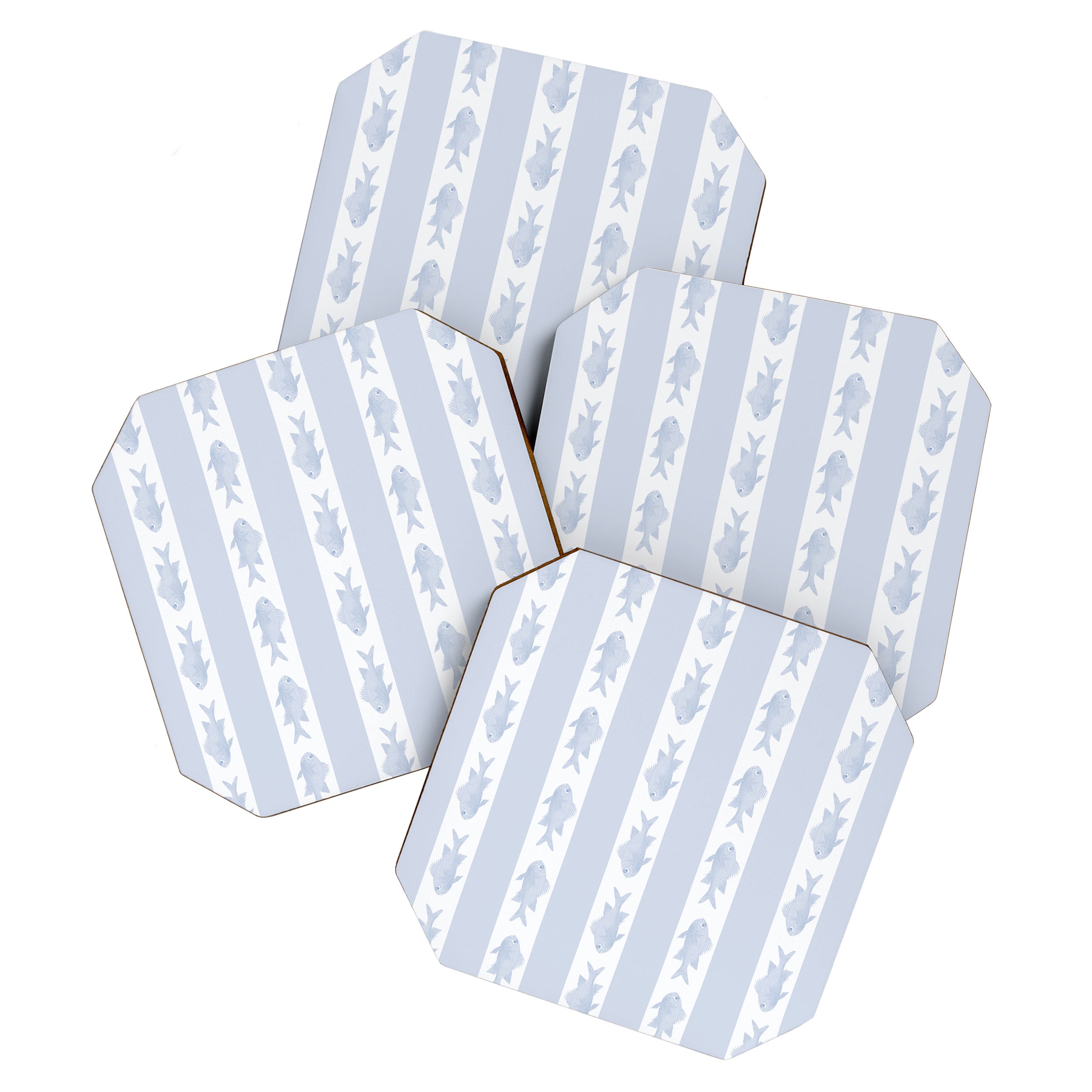 Coastal Fish Stripes Nostalgic Pattern in Light Blue and White Coaster Gallery Image 1