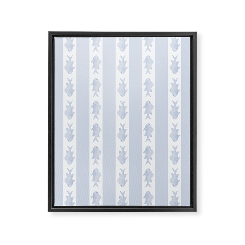 Coastal Fish Stripes Nostalgic Pattern in Light Blue and White Framed Canvas Print Gallery Image 8