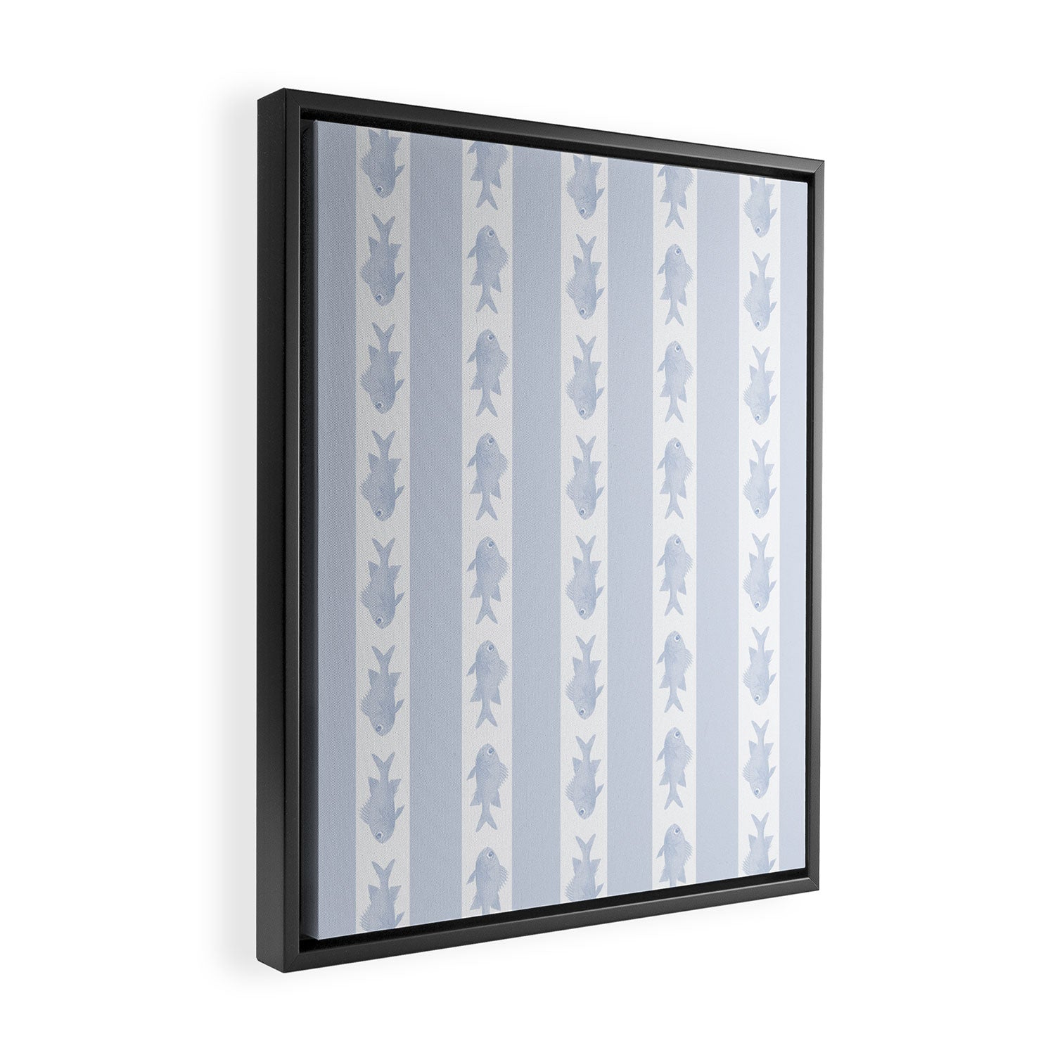 Coastal Fish Stripes Nostalgic Pattern in Light Blue and White Framed Canvas Print Gallery Image 2