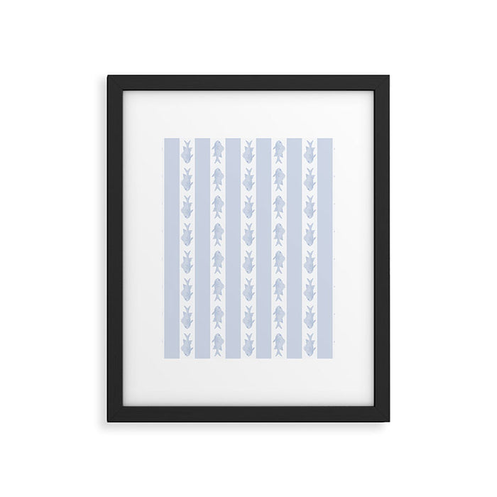 Coastal Fish Stripes Nostalgic Pattern in Light Blue and White Framed Art Print Gallery Image 1