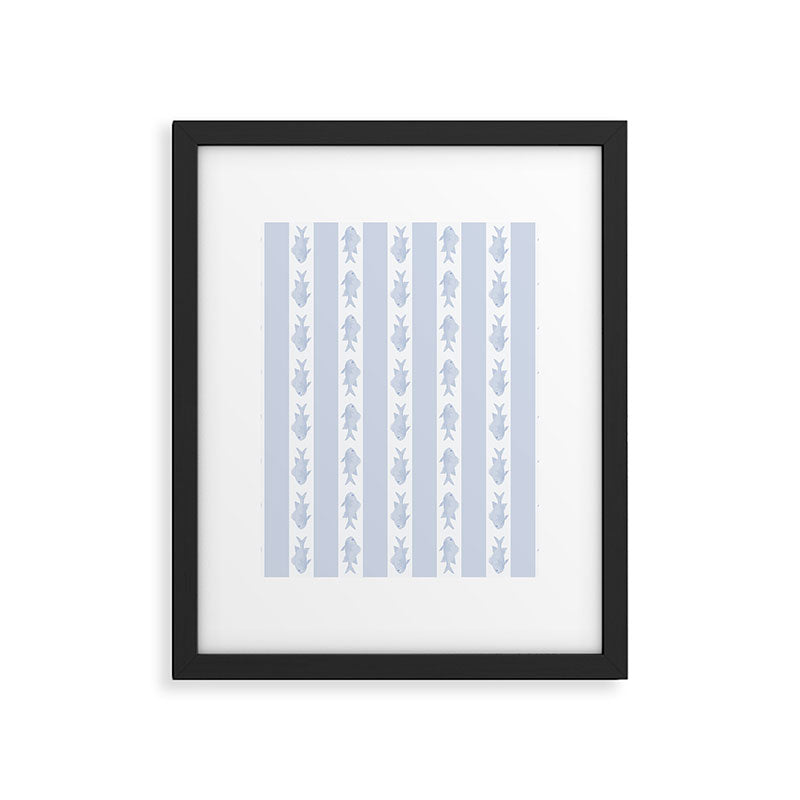 Coastal Fish Stripes Nostalgic Pattern in Light Blue and White Framed Art Print Gallery Image 6