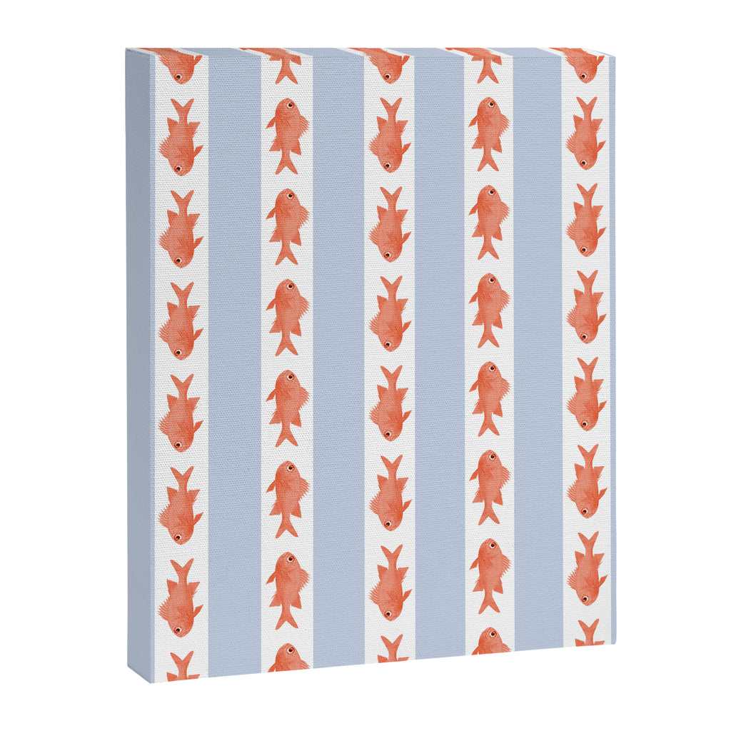 Coastal Fish Stripes Nostalgic Pattern in Light Blue, Orange Red, and White Canvas Print Gallery Image 8