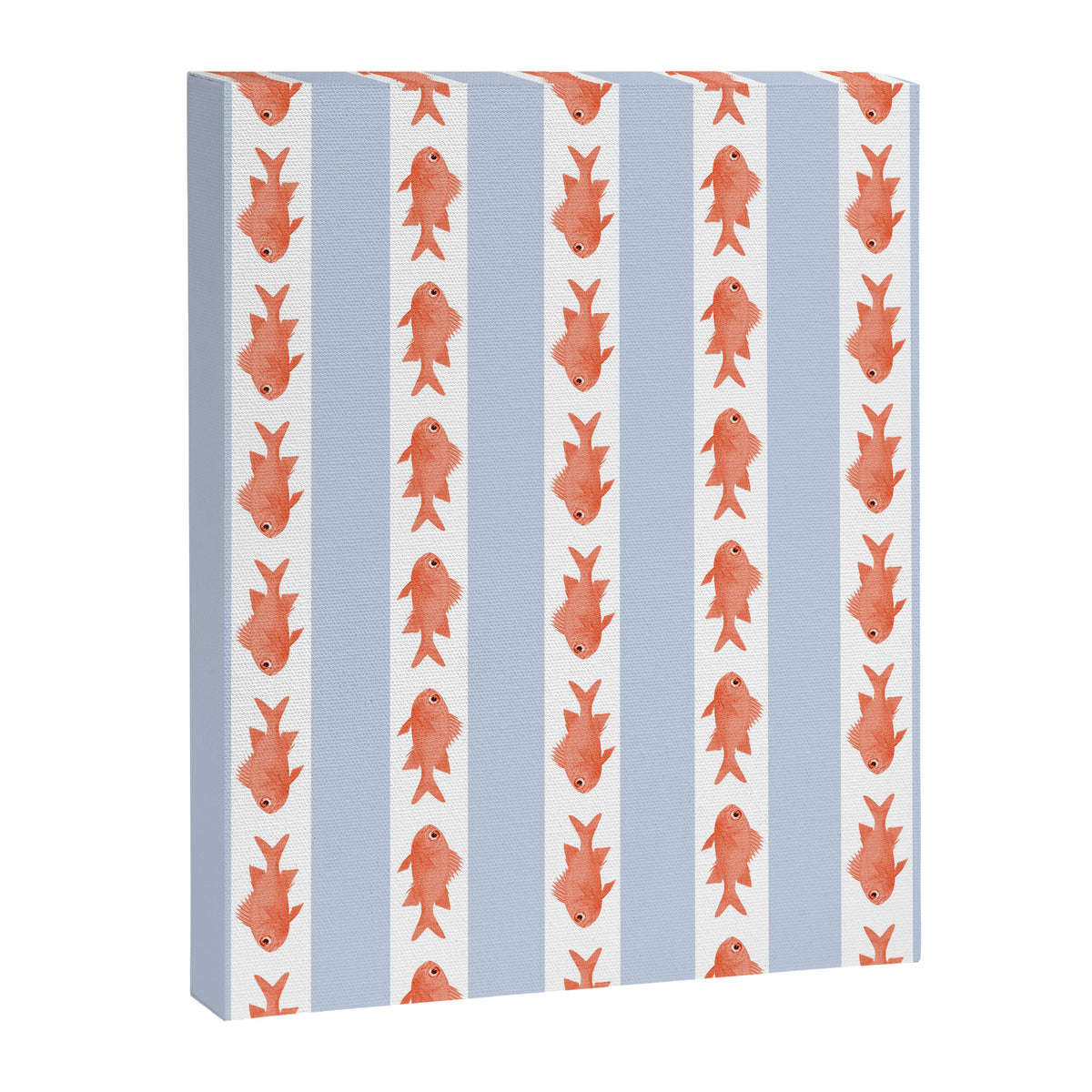 Coastal Fish Stripes Nostalgic Pattern in Light Blue, Orange Red, and White Canvas Print Gallery Image 8