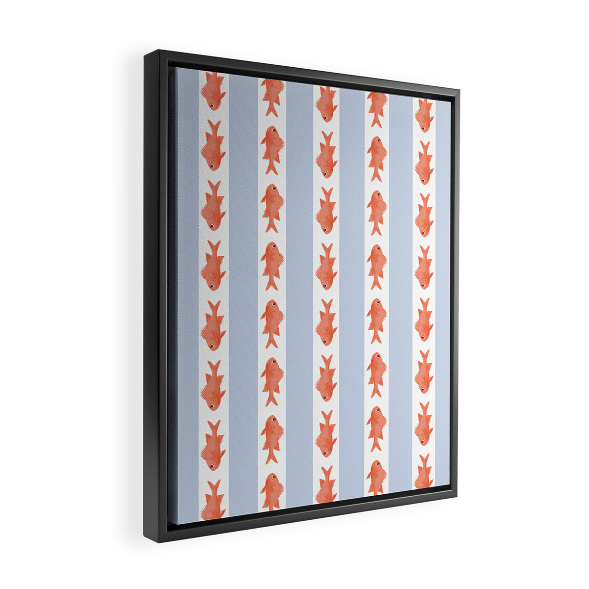 Coastal Fish Stripes Nostalgic Pattern in Light Blue, Orange Red, and White Framed Canvas Print Gallery Image 2