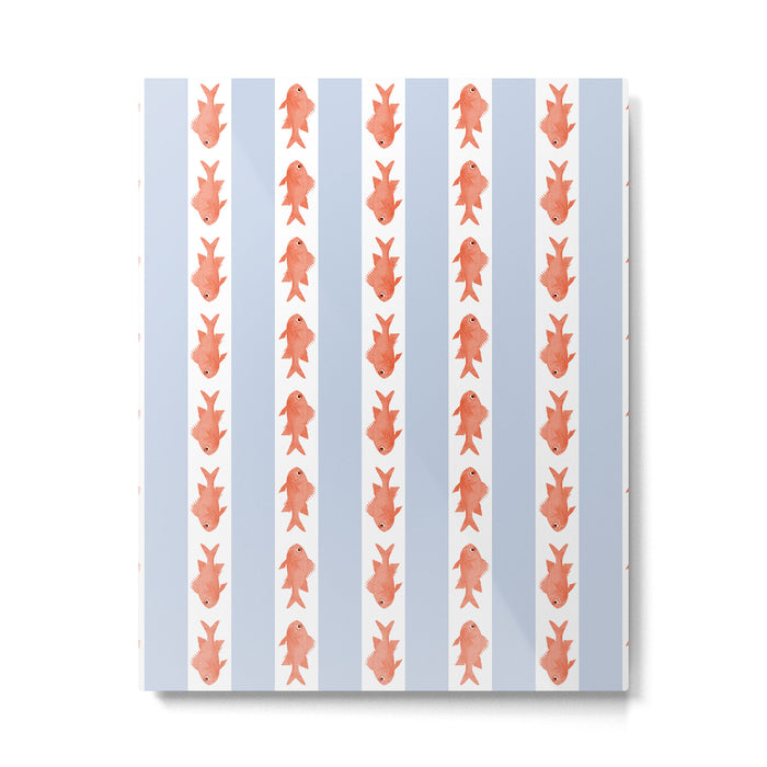 Coastal Fish Stripes Nostalgic Pattern in Light Blue, Orange Red, and White Metal Print Gallery Image 1