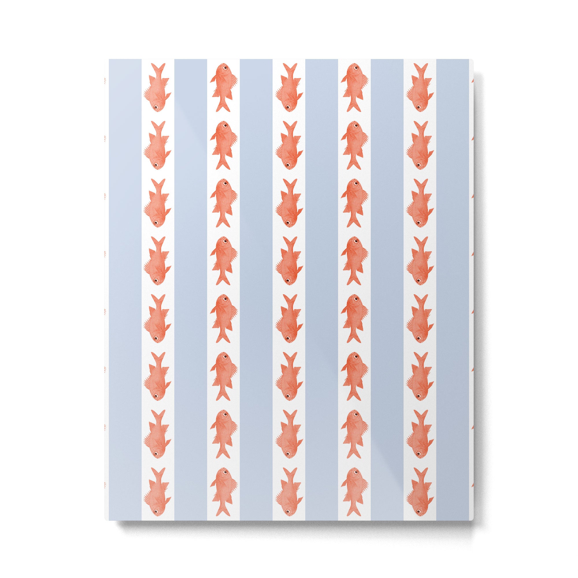Coastal Fish Stripes Nostalgic Pattern in Light Blue, Orange Red, and White Metal Print Gallery Image 6