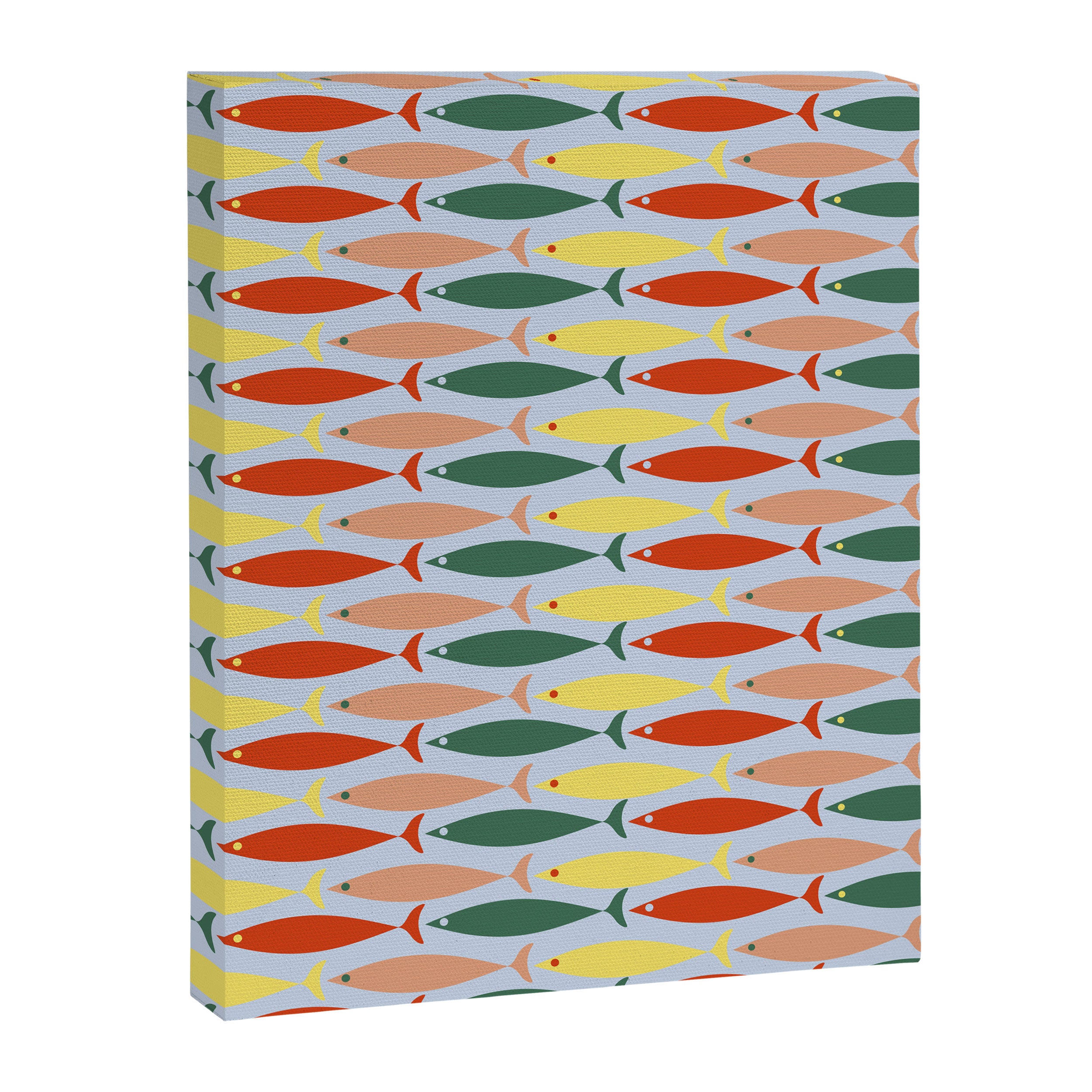 Coastal Fish Stripes Retro Pattern in Red Green Yellow Baby Blue Canvas Print Gallery Image 8