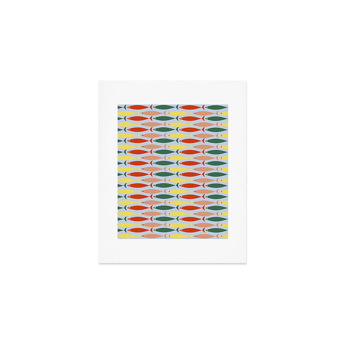 Coastal Fish Stripes Retro Pattern in Red Green Yellow Baby Blue Art Print Gallery Image 1