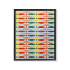 Coastal Fish Stripes Retro Pattern in Red Green Yellow Baby Blue Framed Canvas Print Gallery Image 8