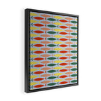 Coastal Fish Stripes Retro Pattern in Red Green Yellow Baby Blue Framed Canvas Print Gallery Image 2