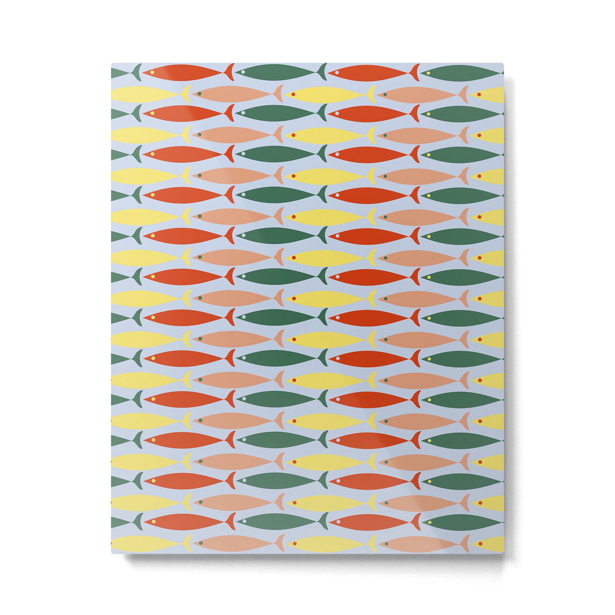 Coastal Fish Stripes Retro Pattern in Red Green Yellow Baby Blue Metal Print Gallery Image 6