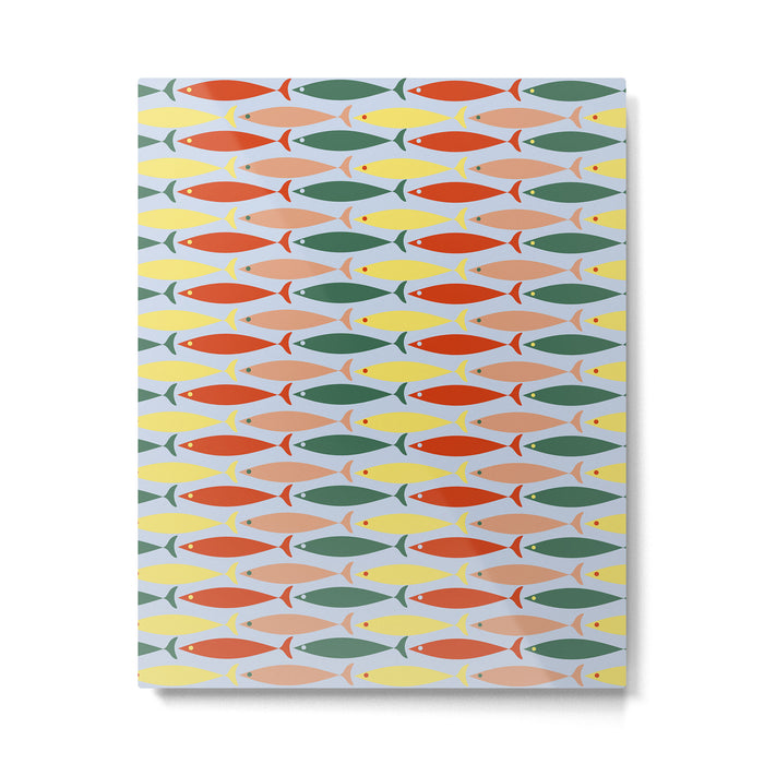 Coastal Fish Stripes Retro Pattern in Red Green Yellow Baby Blue Metal Print Gallery Image 1
