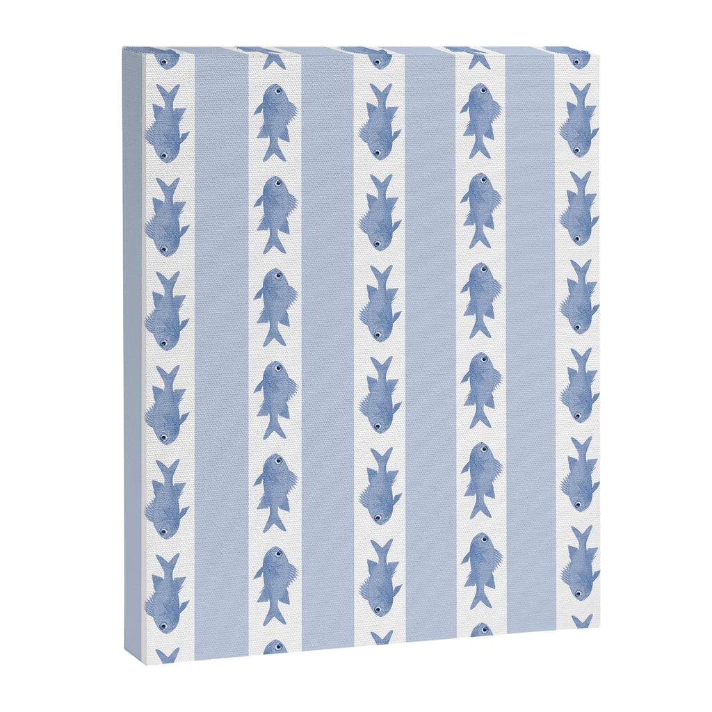 Coastal Fish Stripes Vintage Contemporary Pattern in Light Blue and White Canvas Print Gallery Image 8