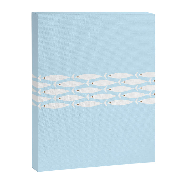 Coastal Minimalist Mid Century Modern Fish in Cool Light Blue White Brown Canvas Print Gallery Image 1