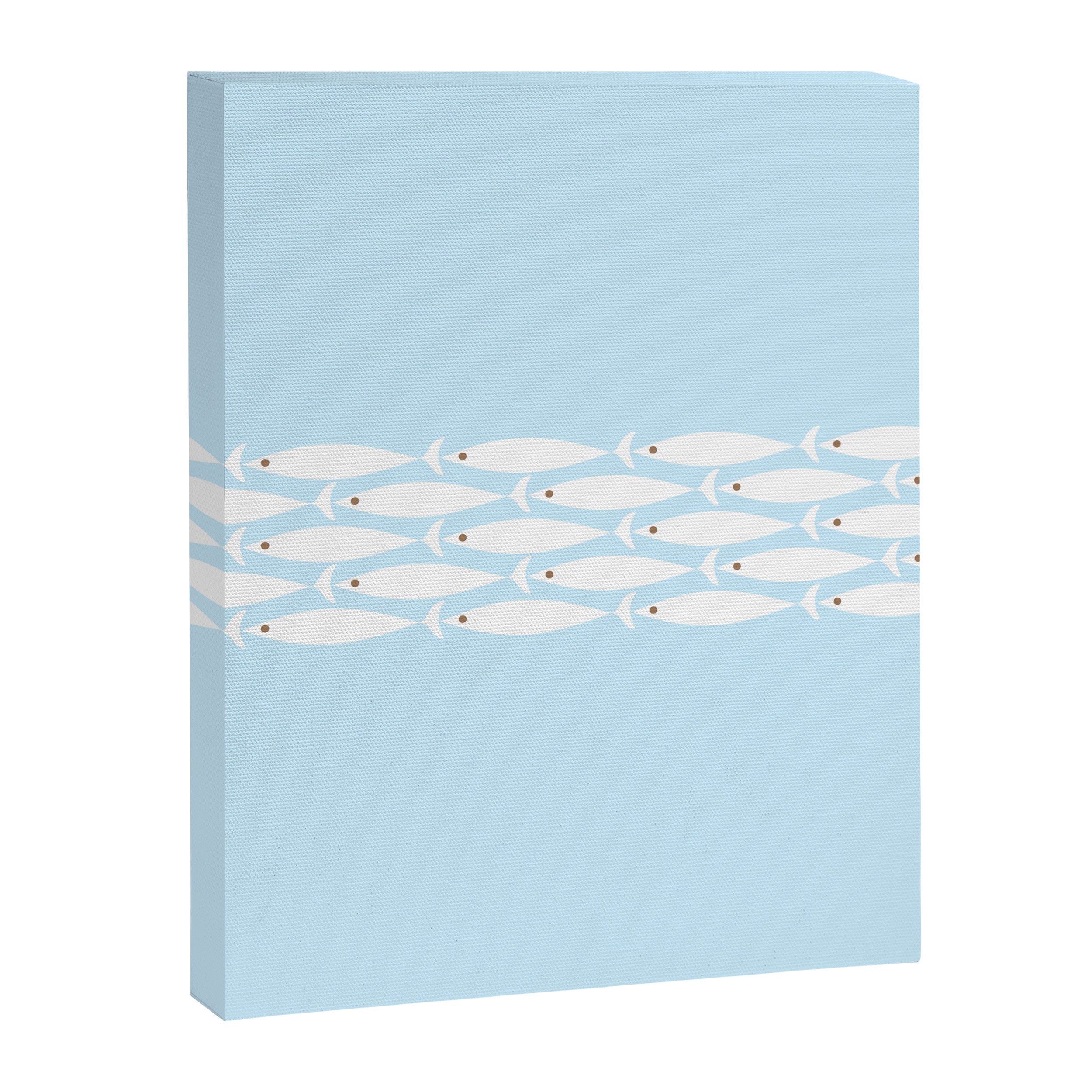 Coastal Minimalist Mid Century Modern Fish in Cool Light Blue White Brown Canvas Print Gallery Image 6