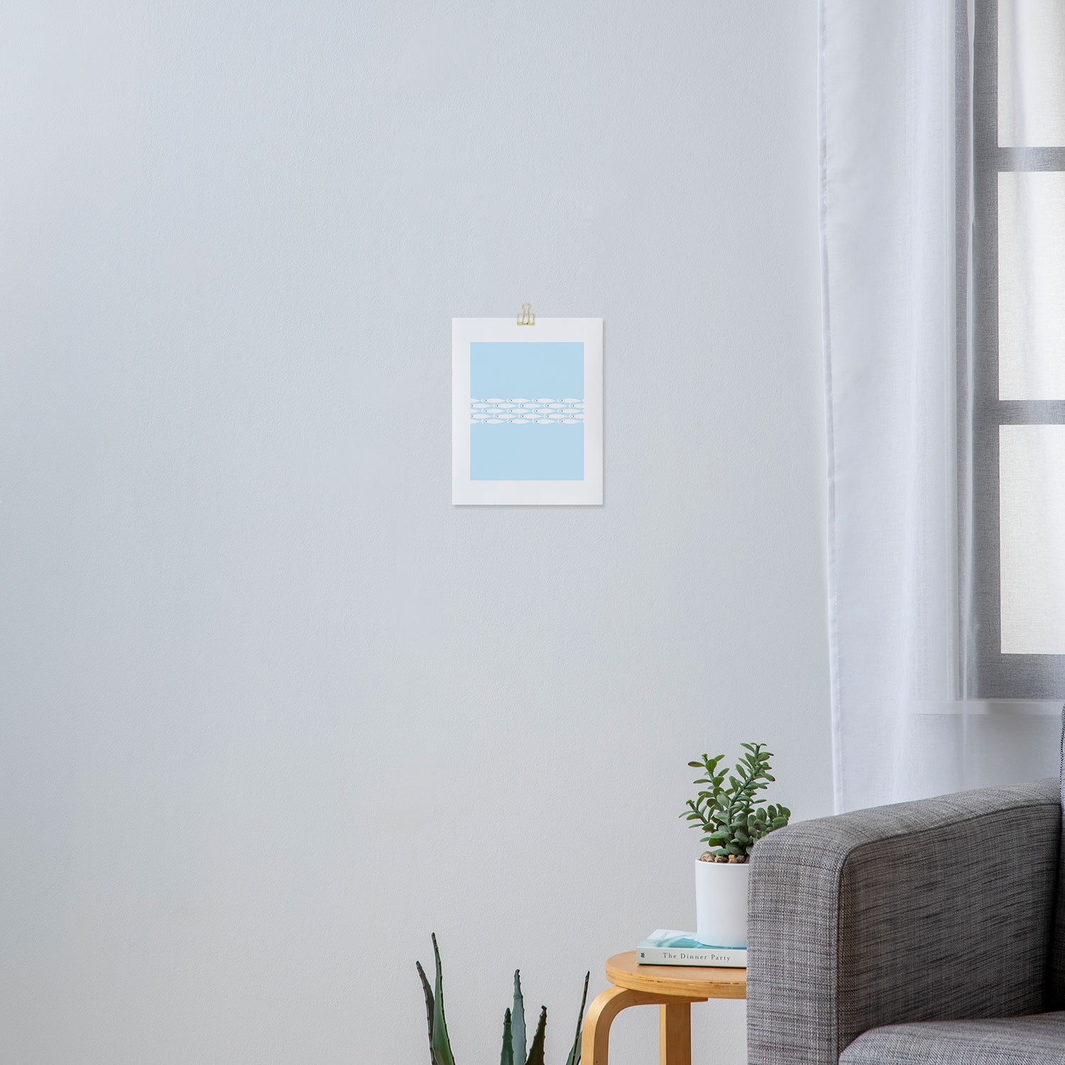 Coastal Minimalist Mid Century Modern Fish in Cool Light Blue White Brown Art Print Gallery Image 3
