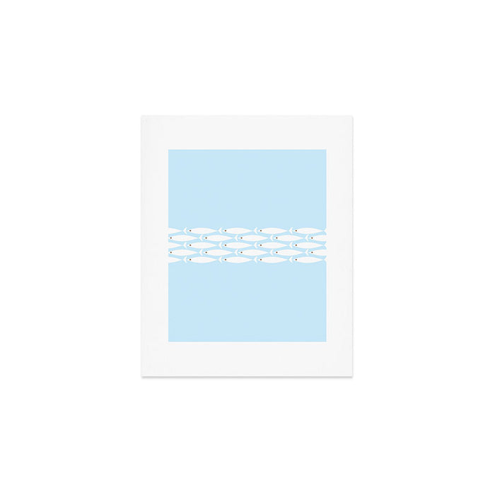 Coastal Minimalist Mid Century Modern Fish in Cool Light Blue White Brown Art Print Gallery Image 1