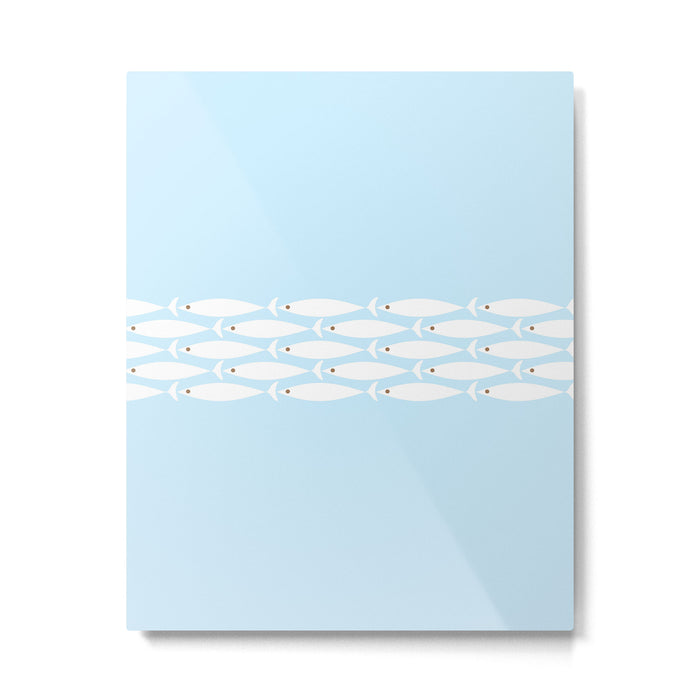 Coastal Minimalist Mid Century Modern Fish in Cool Light Blue White Brown Metal Print Gallery Image 1