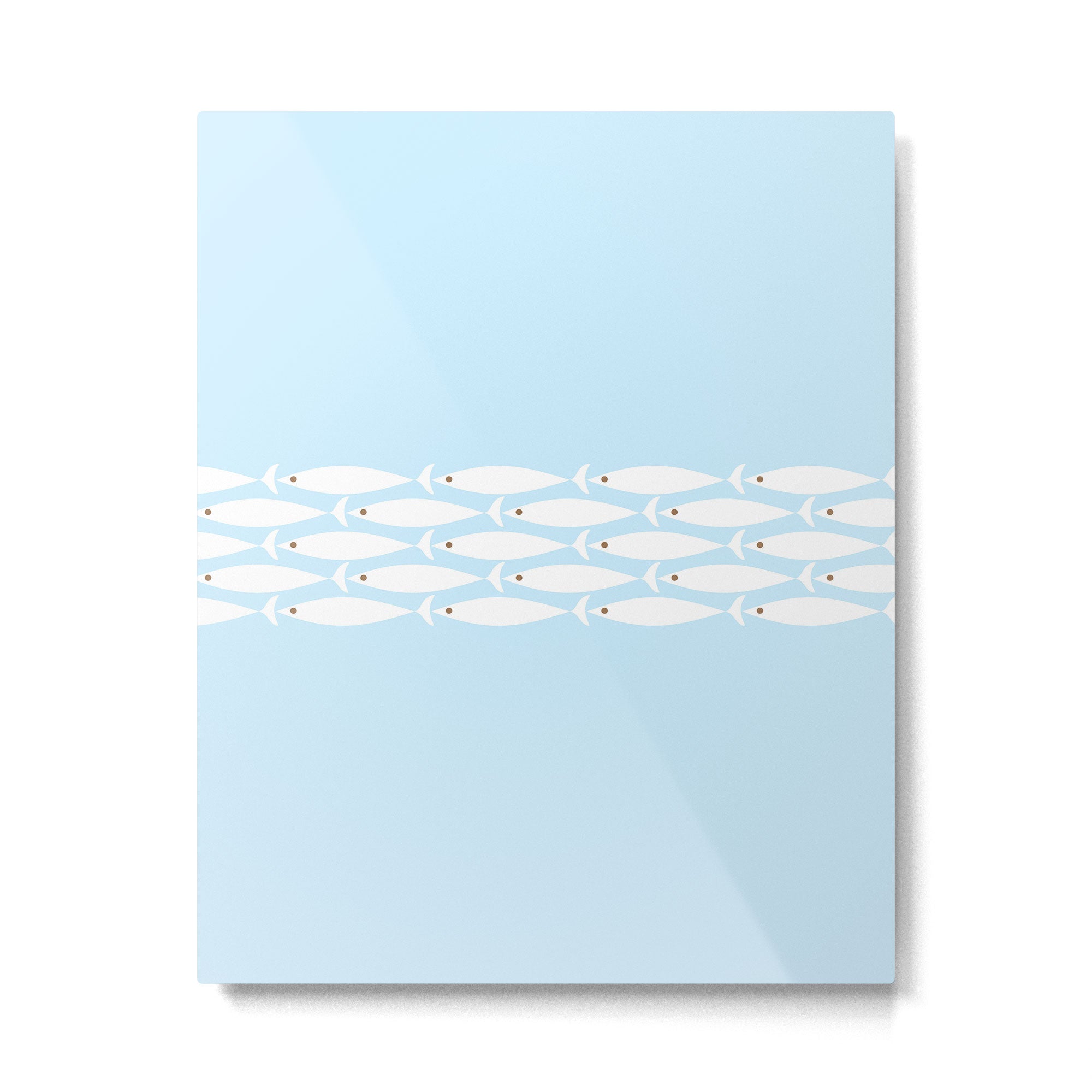 Coastal Minimalist Mid Century Modern Fish in Cool Light Blue White Brown Metal Print Gallery Image 6