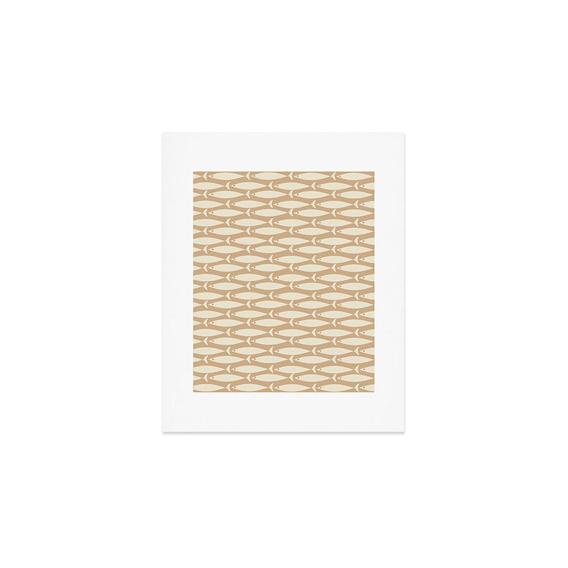 Coastal Neutral Mid Century Modern Fish Minimalist Beige Scandi Pattern Art Print Gallery Image 1