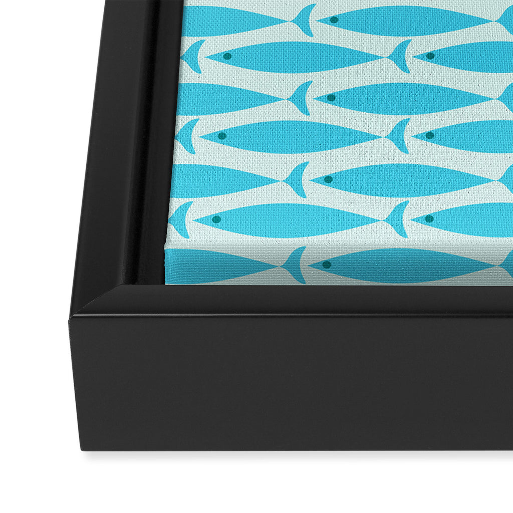 Coastal Ocean Fish Geometric Pattern in Turquoise Aqua Blue  Framed Canvas Print Gallery Image 3