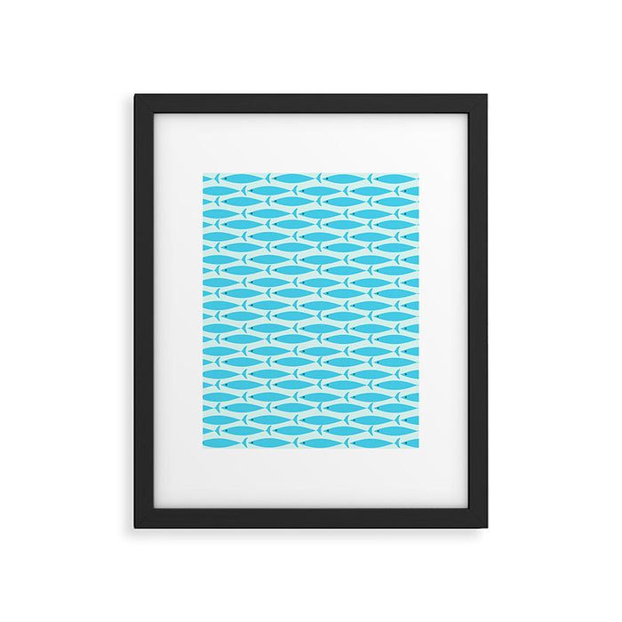 Coastal Ocean Fish Geometric Pattern in Turquoise Aqua Blue  Framed Art Print Gallery Image 1