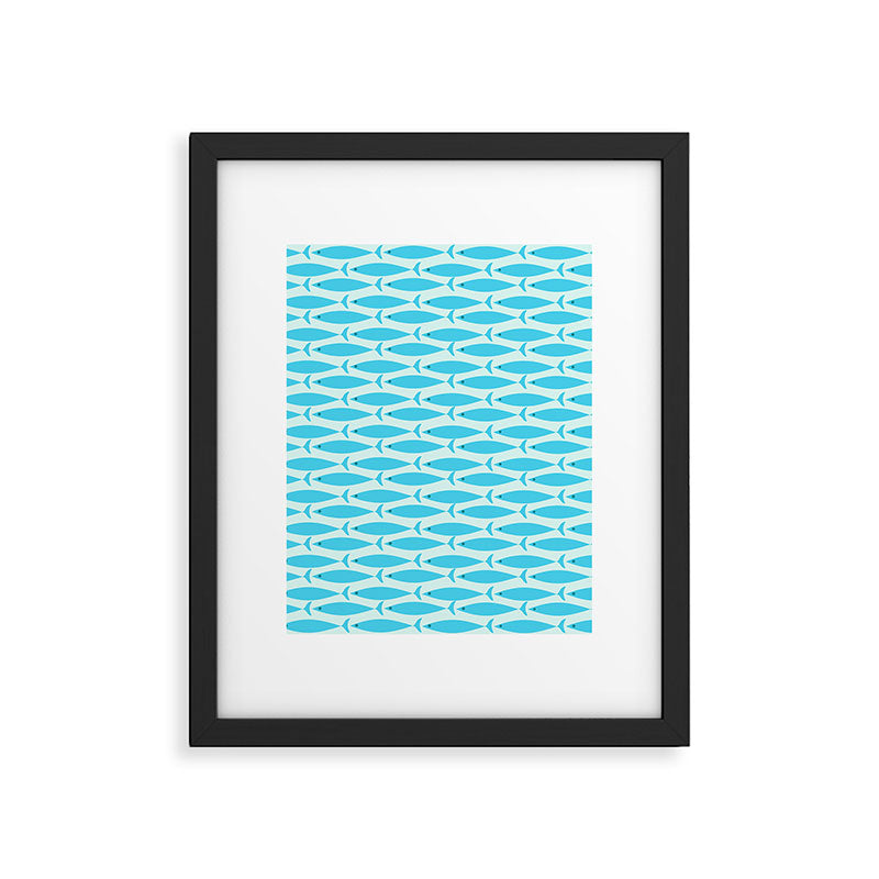 Coastal Ocean Fish Geometric Pattern in Turquoise Aqua Blue  Framed Art Print Gallery Image 6