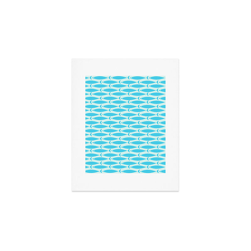 Coastal Ocean Fish Pattern in Blue Aqua Art Print Gallery Image 1