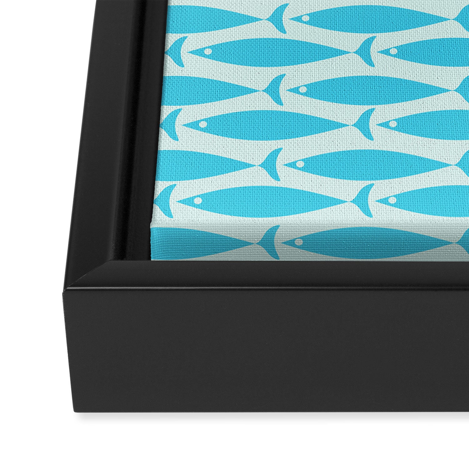 Coastal Ocean Fish Pattern in Blue Aqua Framed Canvas Print Gallery Image 3