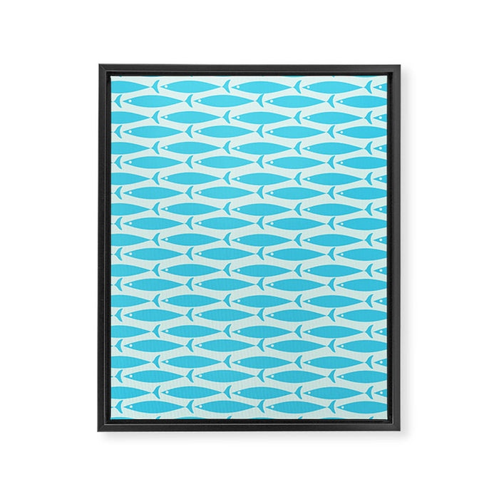 Coastal Ocean Fish Pattern in Blue Aqua Framed Canvas Print Gallery Image 1