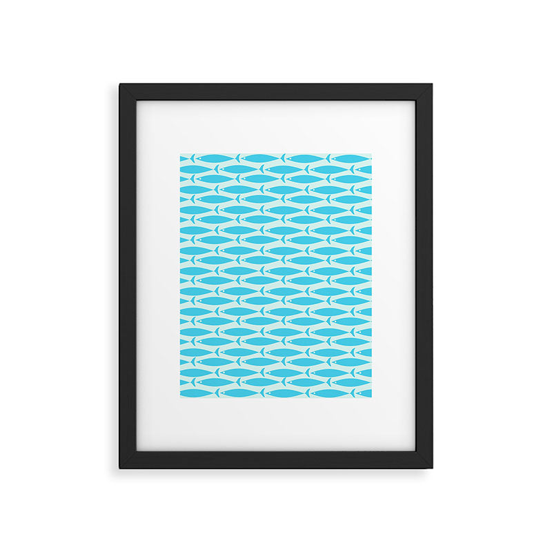 Coastal Ocean Fish Pattern in Blue Aqua Framed Art Print Gallery Image 6
