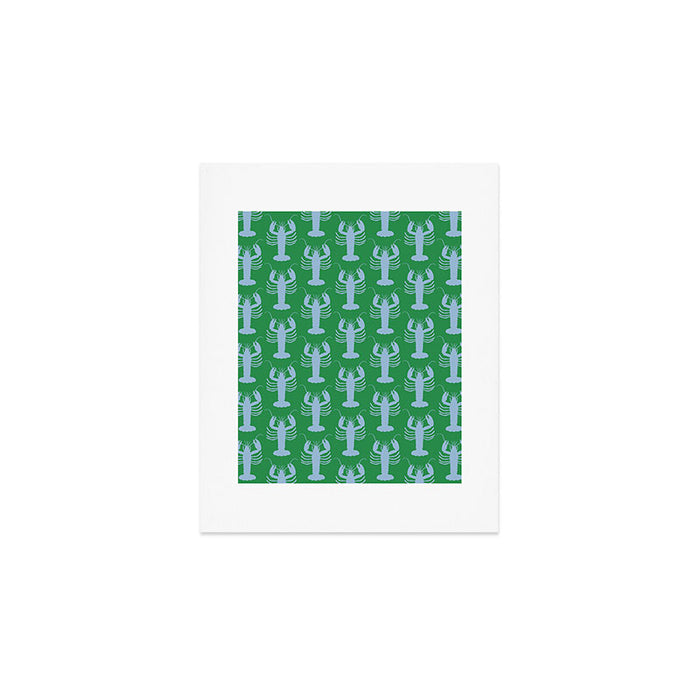 Coastal Pop Lobster Pattern in Bold Green and Light Blue Art Print Gallery Image 1