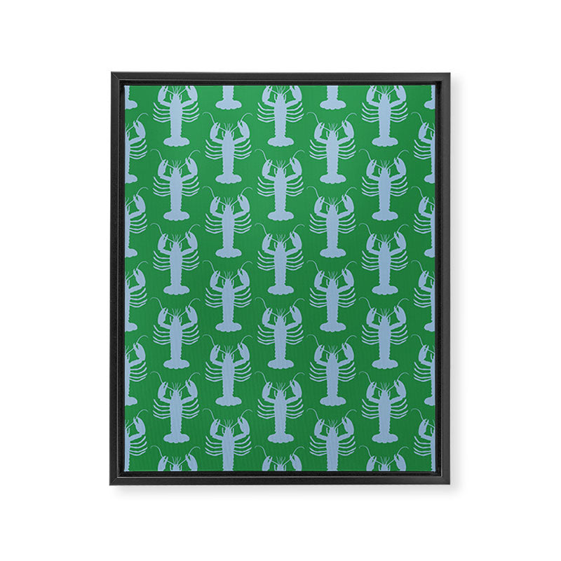 Coastal Pop Lobster Pattern in Bold Green and Light Blue Framed Canvas Print Gallery Image 8
