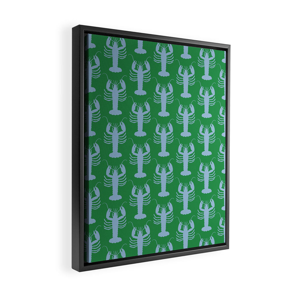 Coastal Pop Lobster Pattern in Bold Green and Light Blue Framed Canvas Print Gallery Image 2