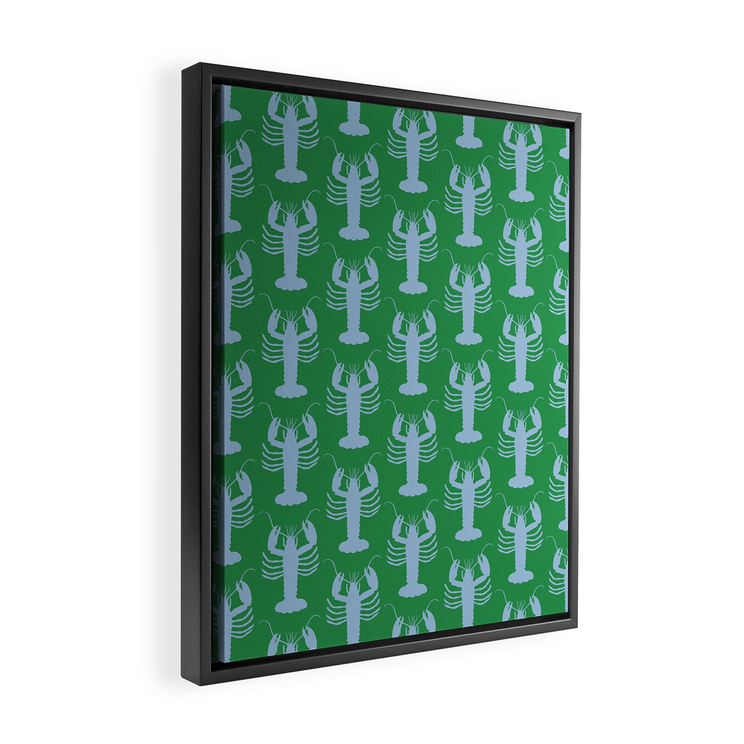 Coastal Pop Lobster Pattern in Bold Green and Light Blue Framed Canvas Print Gallery Image 2