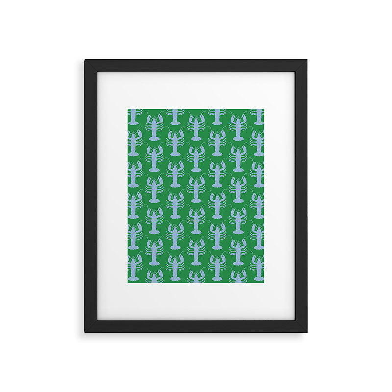 Coastal Pop Lobster Pattern in Bold Green and Light Blue Framed Art Print Gallery Image 6