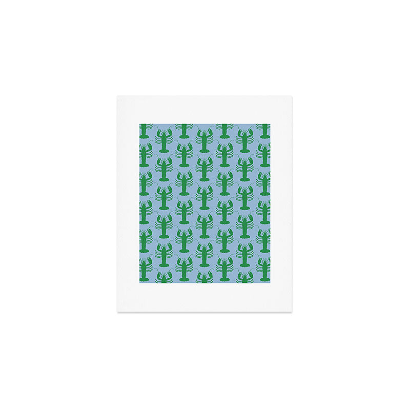 Coastal Pop Lobster Pattern in Light Blue and Green Art Print Gallery Image 1
