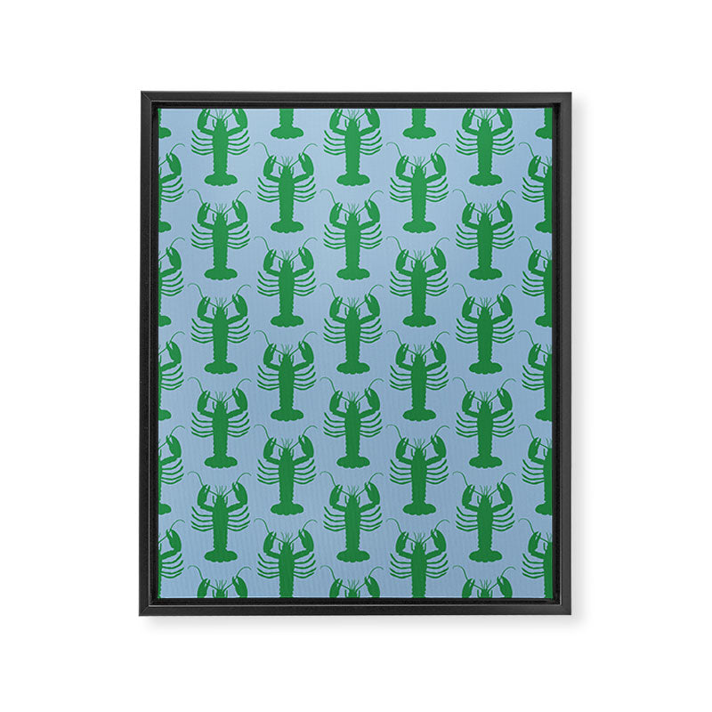 Coastal Pop Lobster Pattern in Light Blue and Green Framed Canvas Print Gallery Image 8