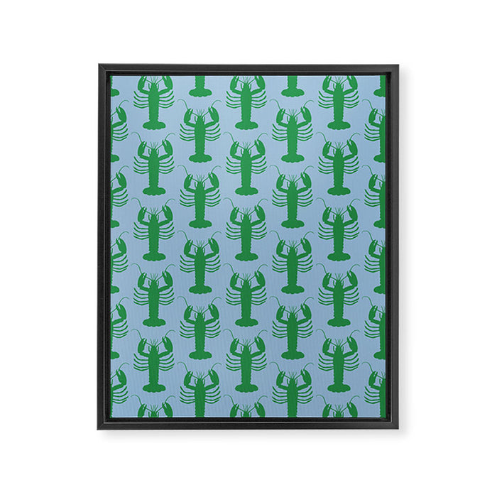 Coastal Pop Lobster Pattern in Light Blue and Green Framed Canvas Print Gallery Image 1