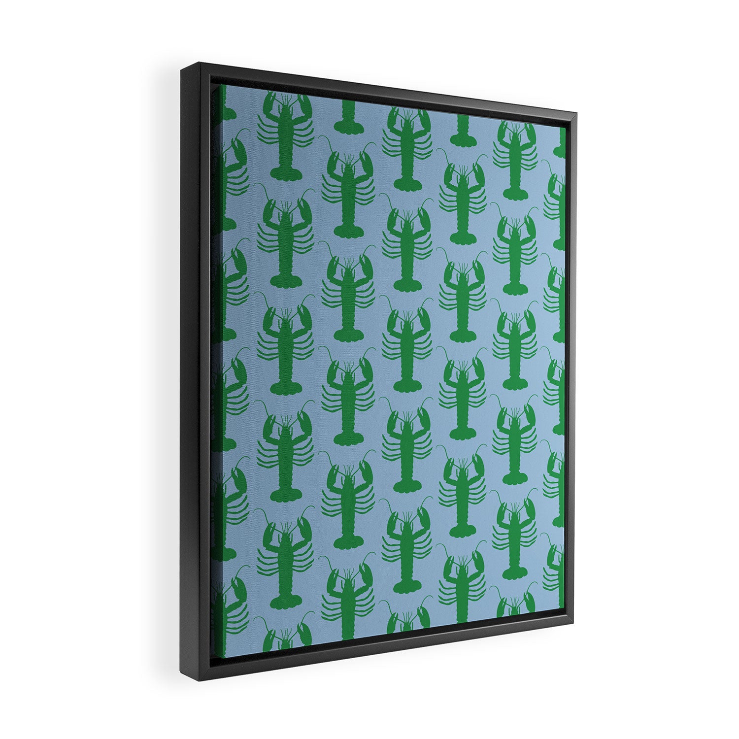 Coastal Pop Lobster Pattern in Light Blue and Green Framed Canvas Print Gallery Image 2