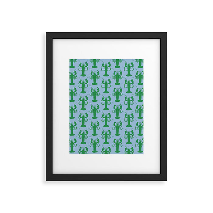 Coastal Pop Lobster Pattern in Light Blue and Green Framed Art Print Gallery Image 1