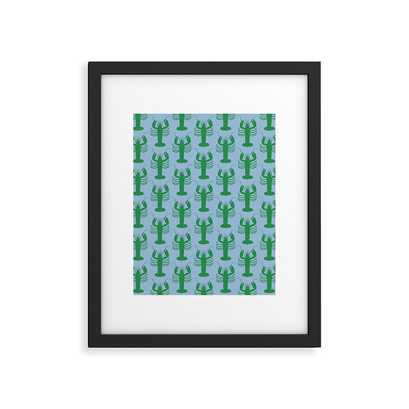 Coastal Pop Lobster Pattern in Light Blue and Green Framed Art Print Gallery Image 6