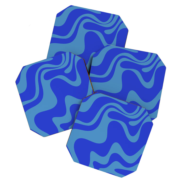 Cobalt Blue Retro Liquid Swirl Contemporary Abstract Pattern 2 Coaster Gallery Image 1
