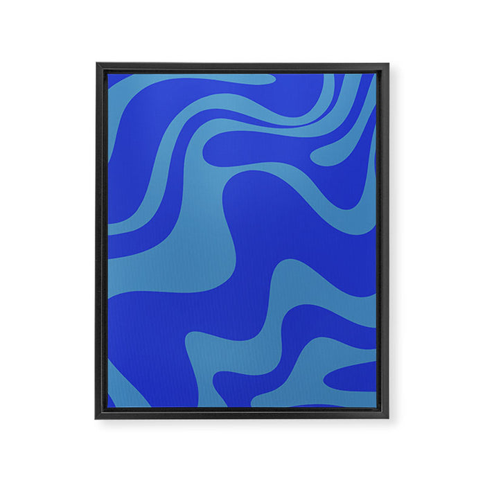 Cobalt Blue Retro Liquid Swirl Contemporary Abstract Pattern 2 Framed Canvas Print Gallery Image 1