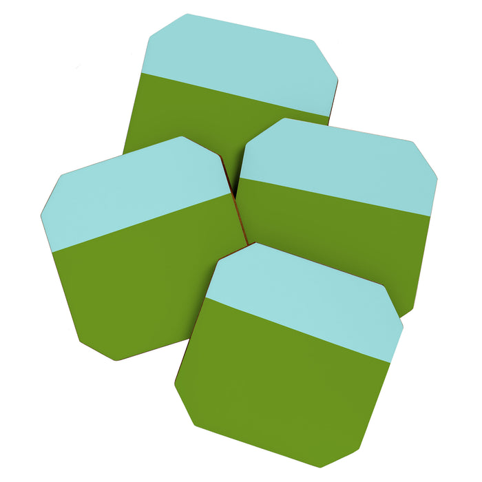 Color Block Bright Aqua Blue and Vibrant Spring Green Coaster Gallery Image 1