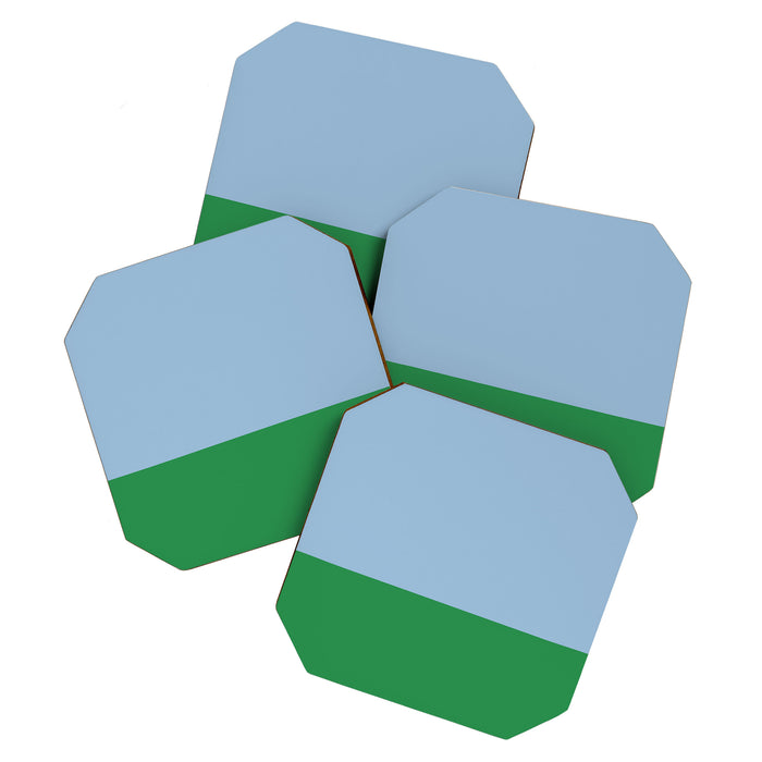 Color Block Minimalist Light Blue and Green Striped Solid Coaster Gallery Image 1