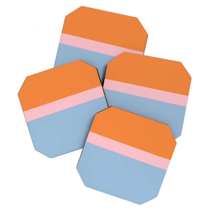 Color Block Striped Solid Orange Pink Light Blue Coaster Gallery Image 1