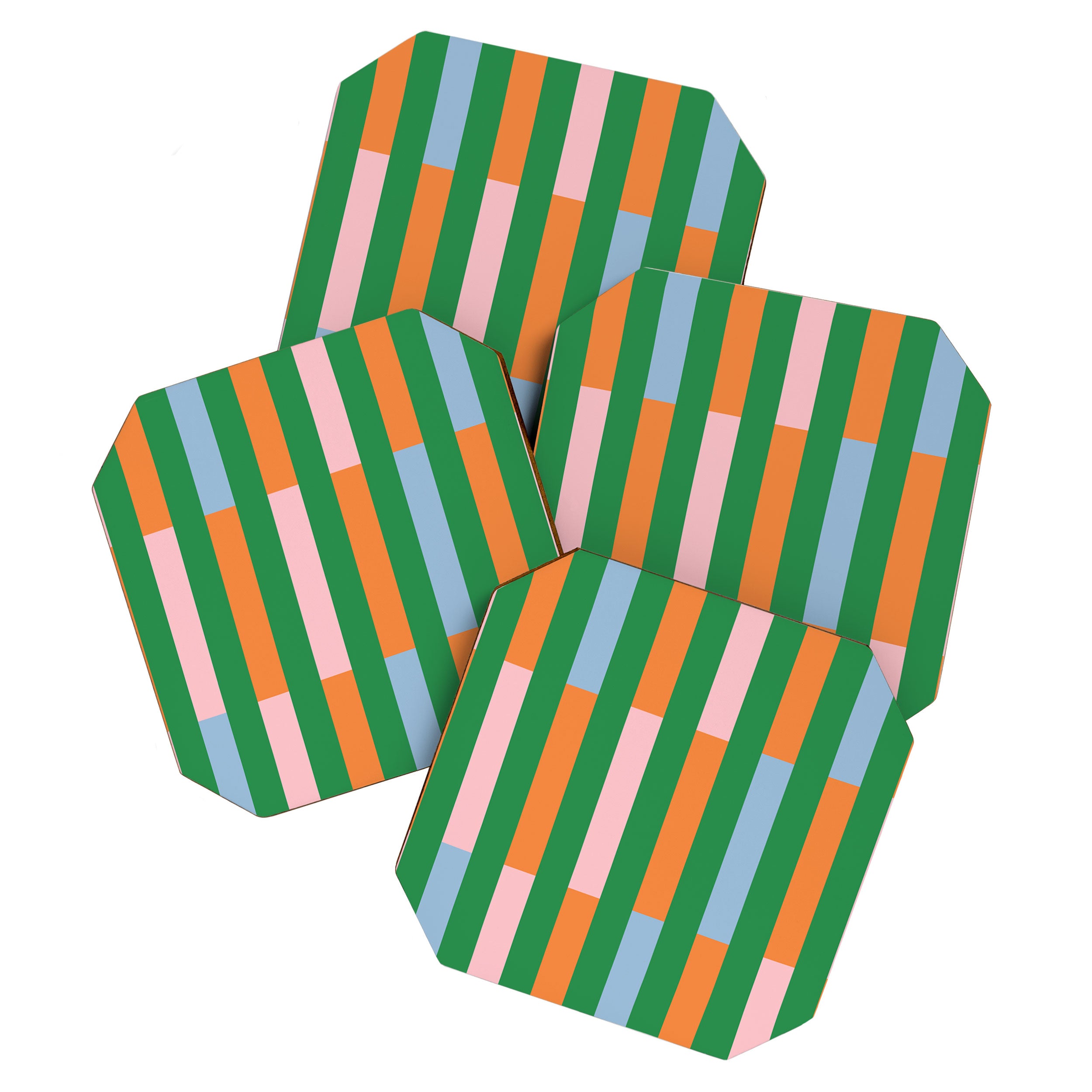 Color Block Stripes in Green, Light Blue, Orange, and Pink Coaster Gallery Image 1
