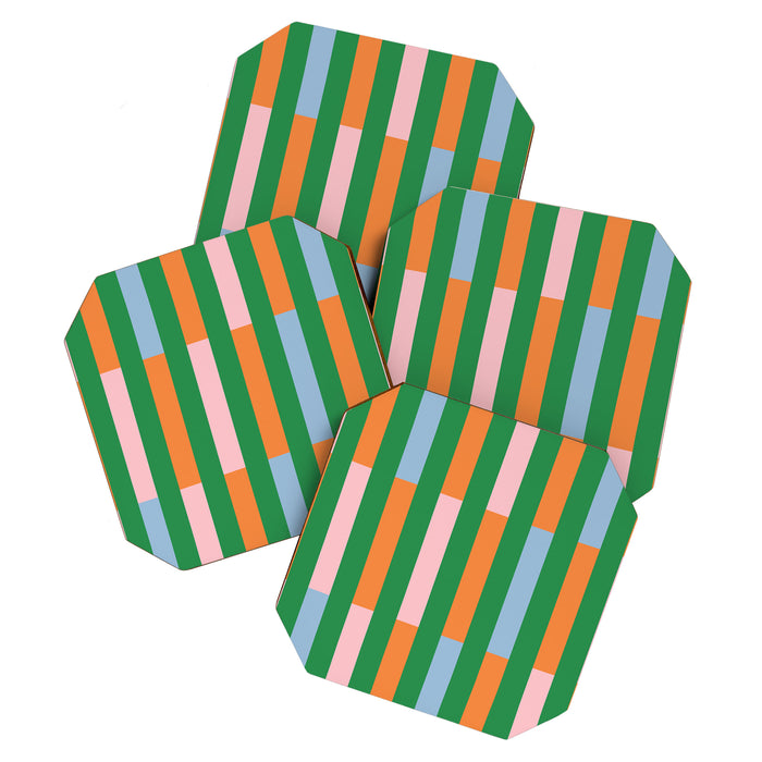 Color Block Stripes in Green, Light Blue, Orange, and Pink Coaster Gallery Image 1